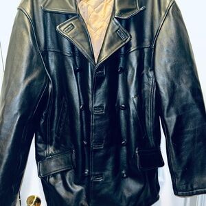 Men's Black Leather Pea Coat